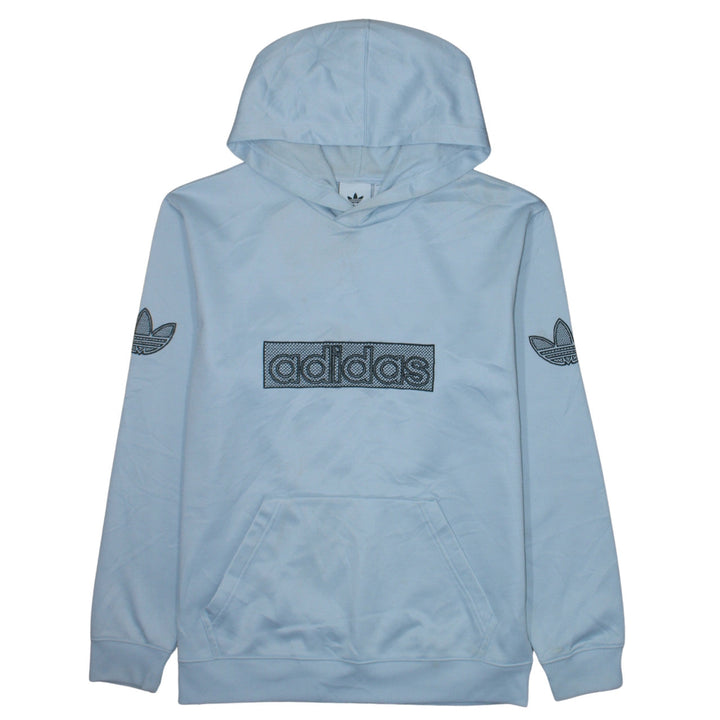 Adidas Mens Blue Pullover Hoodie Medium Logo Graphic Sweatshirt