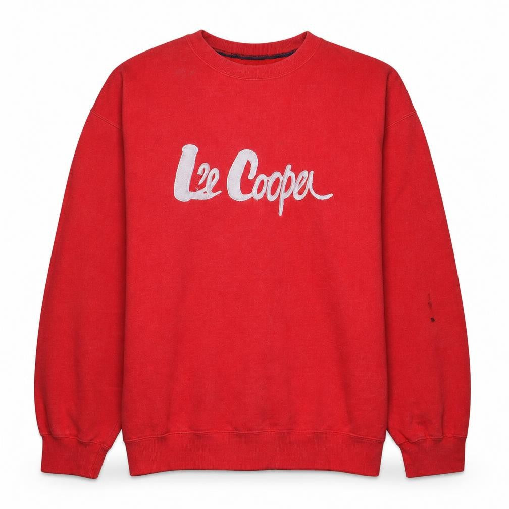 Front view of Lee Cooper Men's Red Crew Neck Pullover Sweatshirt L Retro Logo