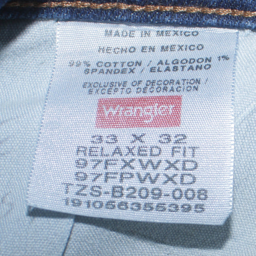 Wrangler Men's Blue Relaxed Fit Straight Leg Jeans 38W 32L Denim Classic