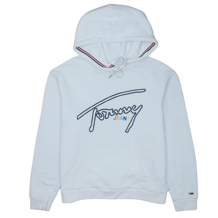 Tommy Jeans Men's White Pullover Hoodie Size L Embroidered Logo
