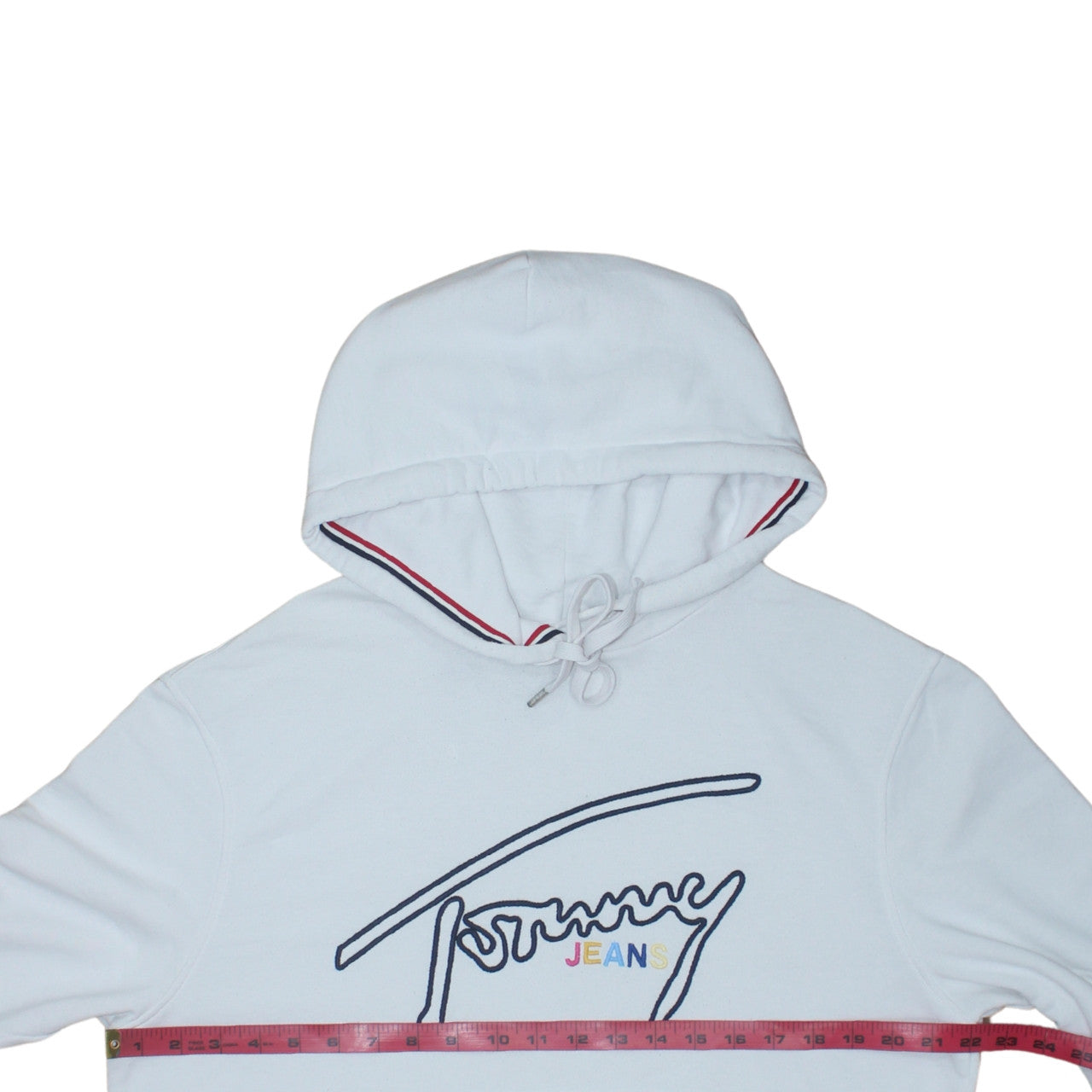 Tommy Jeans Men's White Pullover Hoodie Size L Embroidered Logo