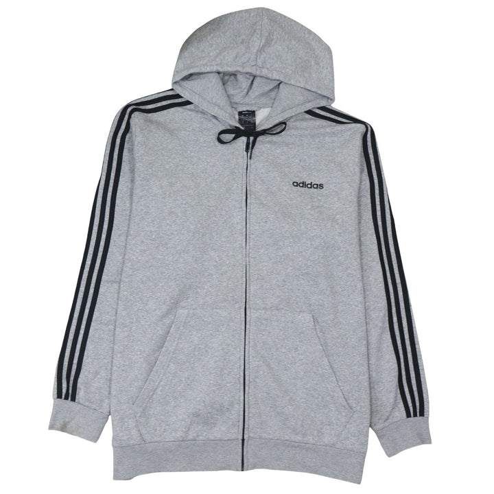 Adidas Men’s Grey Full Zip Hoodie 2XL Sports Fleece Hooded Top