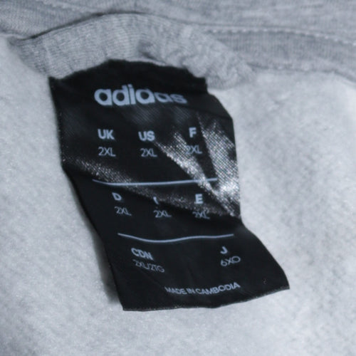 Adidas Men’s Grey Full Zip Hoodie 2XL Sports Fleece Hooded Top
