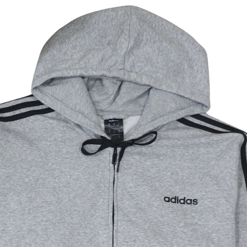 Adidas Men’s Grey Full Zip Hoodie 2XL Sports Fleece Hooded Top