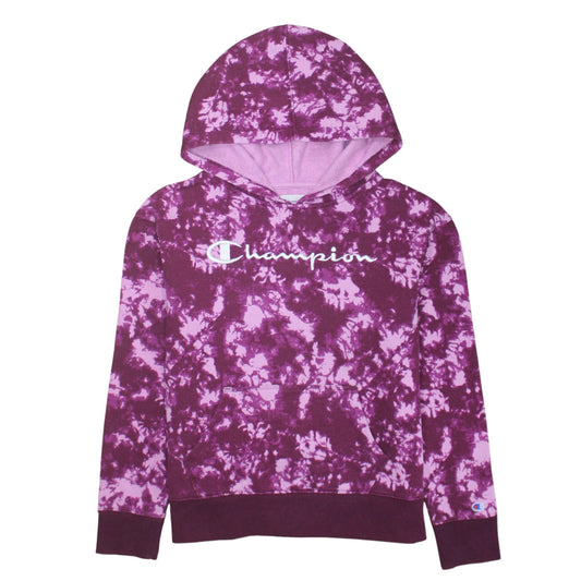 Champion Womens Purple Tie Dye Hoodie Small Pullover Cotton Blend