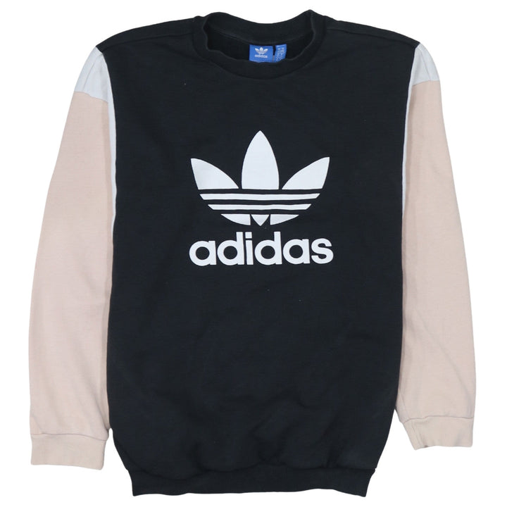 Adidas Womens Black Beige Sweatshirt Size 10 Crew Neck Logo Pullover