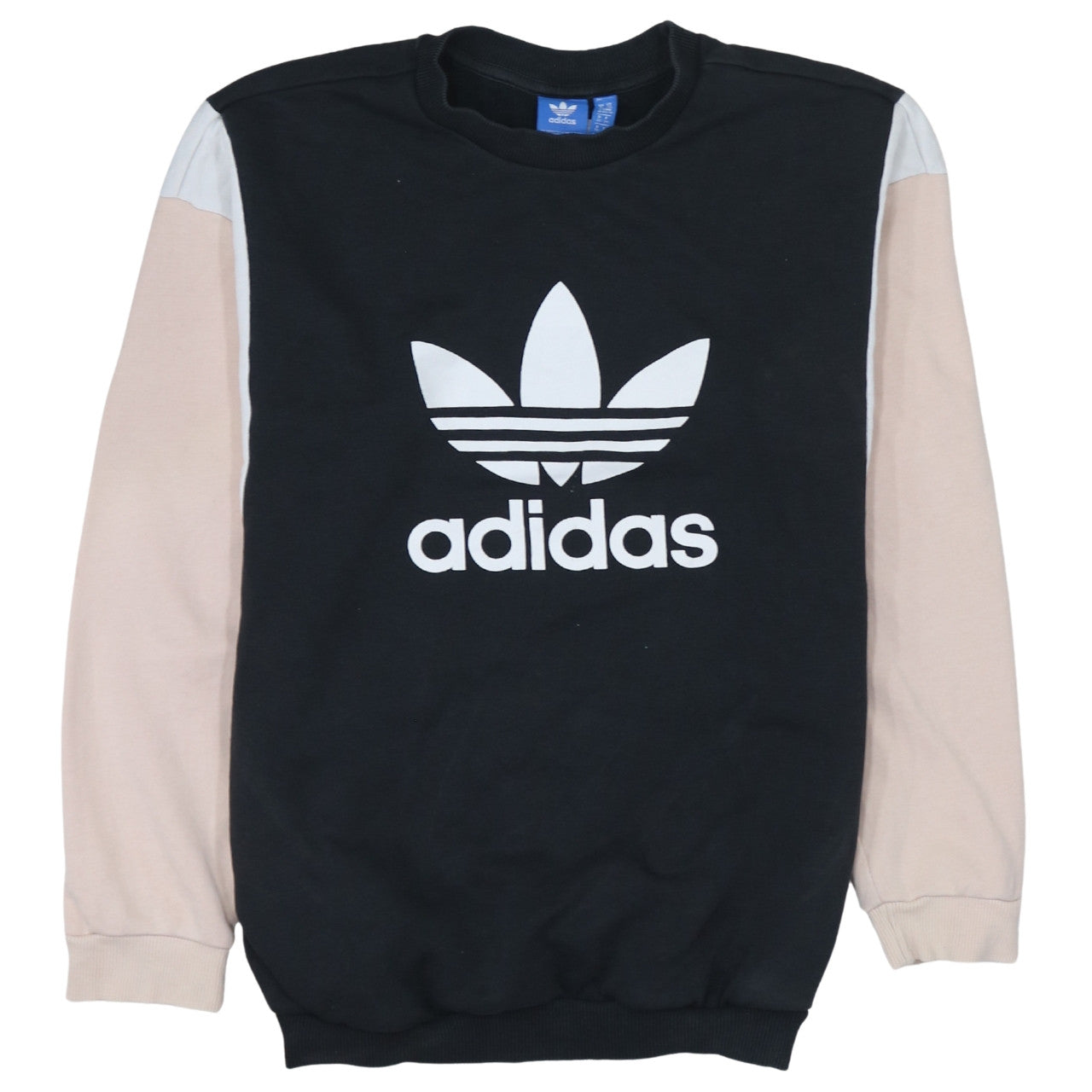 Adidas Womens Black Beige Sweatshirt Size 10 Crew Neck Logo Pullover