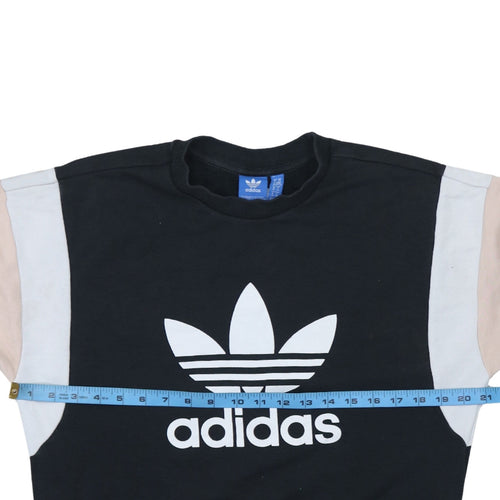 Adidas Womens Black Beige Sweatshirt Size 10 Crew Neck Logo Pullover