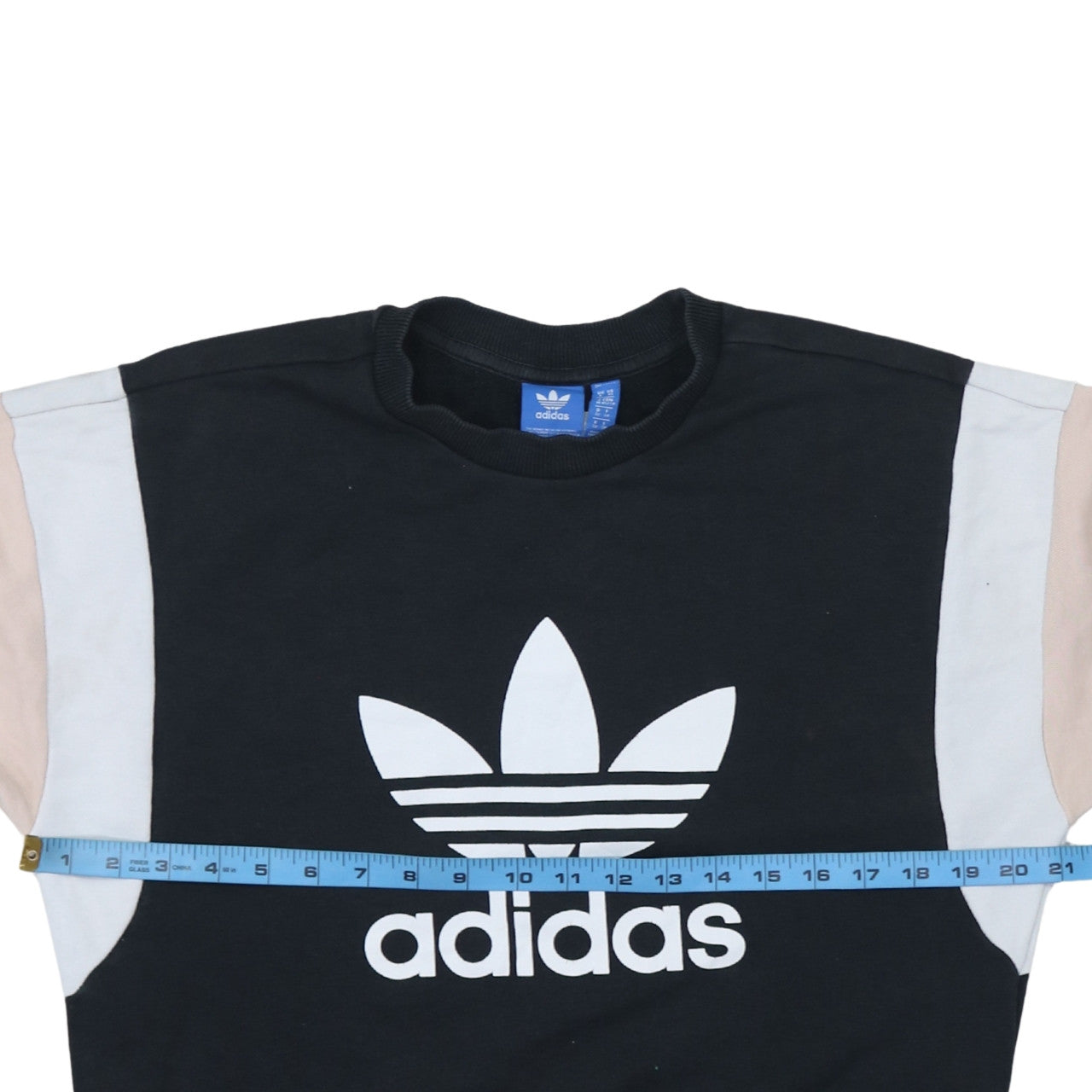 Adidas Womens Black Beige Sweatshirt Size 10 Crew Neck Logo Pullover