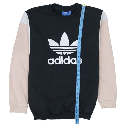 Adidas Womens Black Beige Sweatshirt Size 10 Crew Neck Logo Pullover