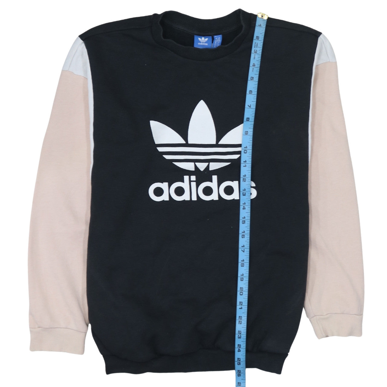 Adidas Womens Black Beige Sweatshirt Size 10 Crew Neck Logo Pullover