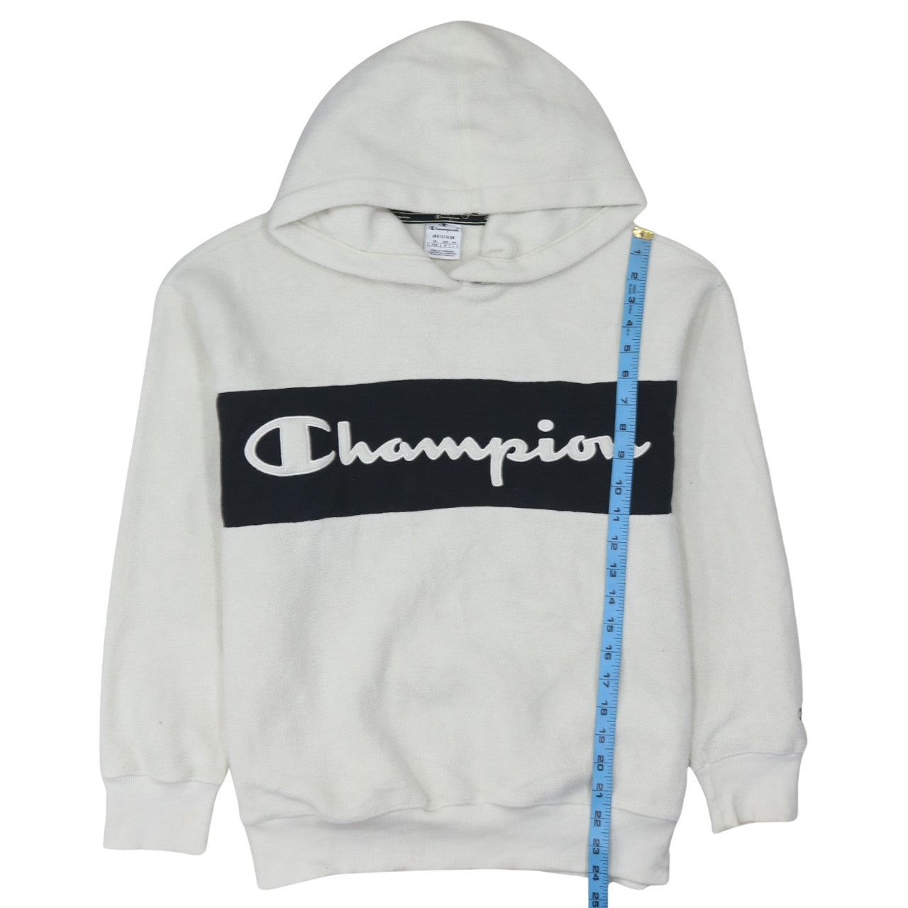 Champion Women's White Pullover Hoodie Medium Fleece Logo Sweatshirt