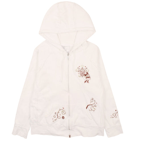 Walt Disney World Women White Full Zip Hoodie XL Minnie Mouse Embroidered