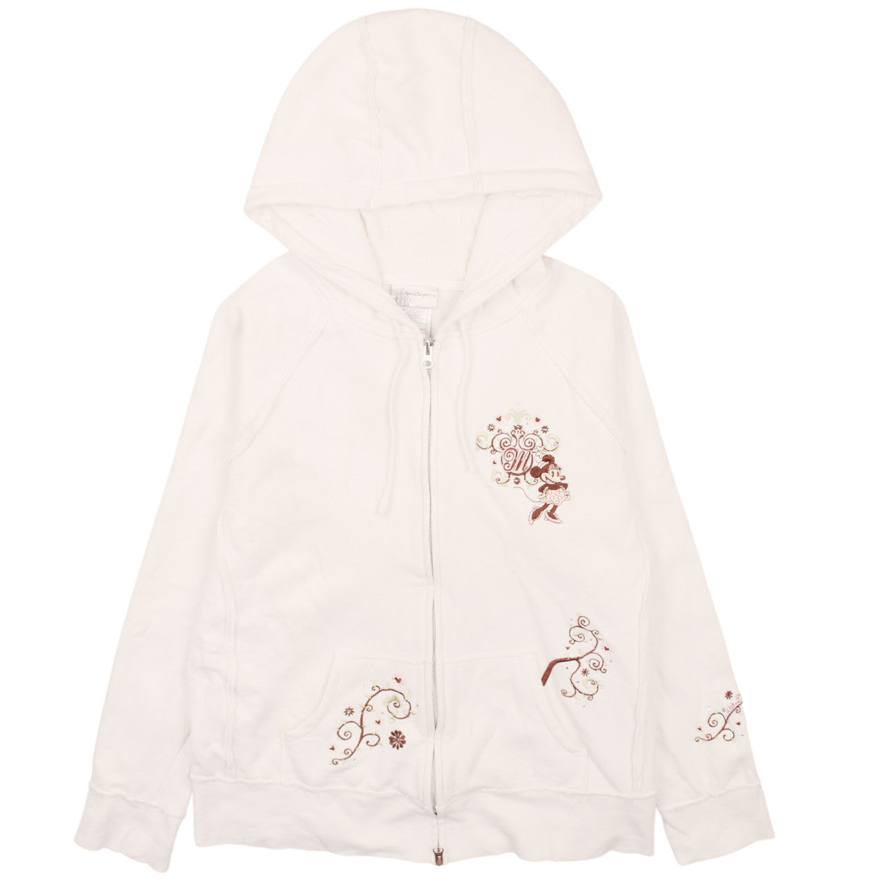 Walt Disney World Women White Full Zip Hoodie XL Minnie Mouse Embroidered
