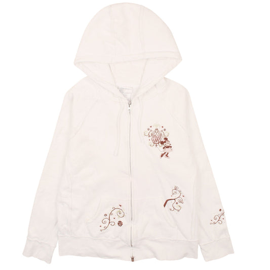 Walt Disney World Women White Full Zip Hoodie XL Minnie Mouse Embroidered