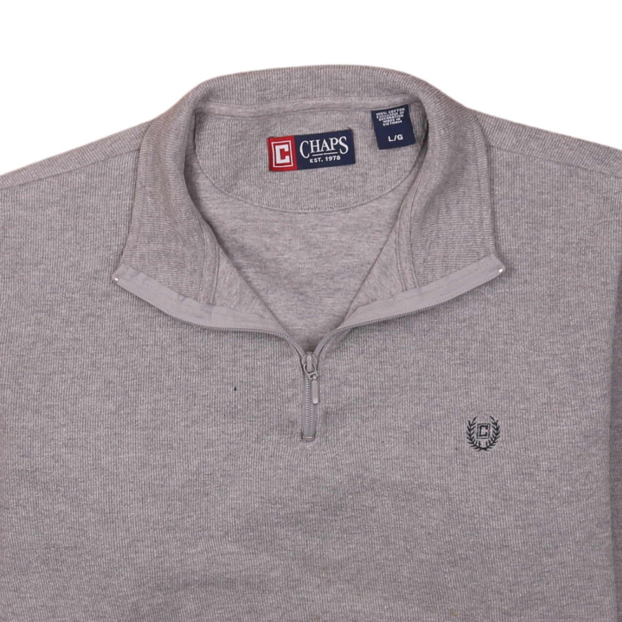 Chaps Men's Grey 1/4 Zip Cotton Sweatshirt Size L Regular Fit