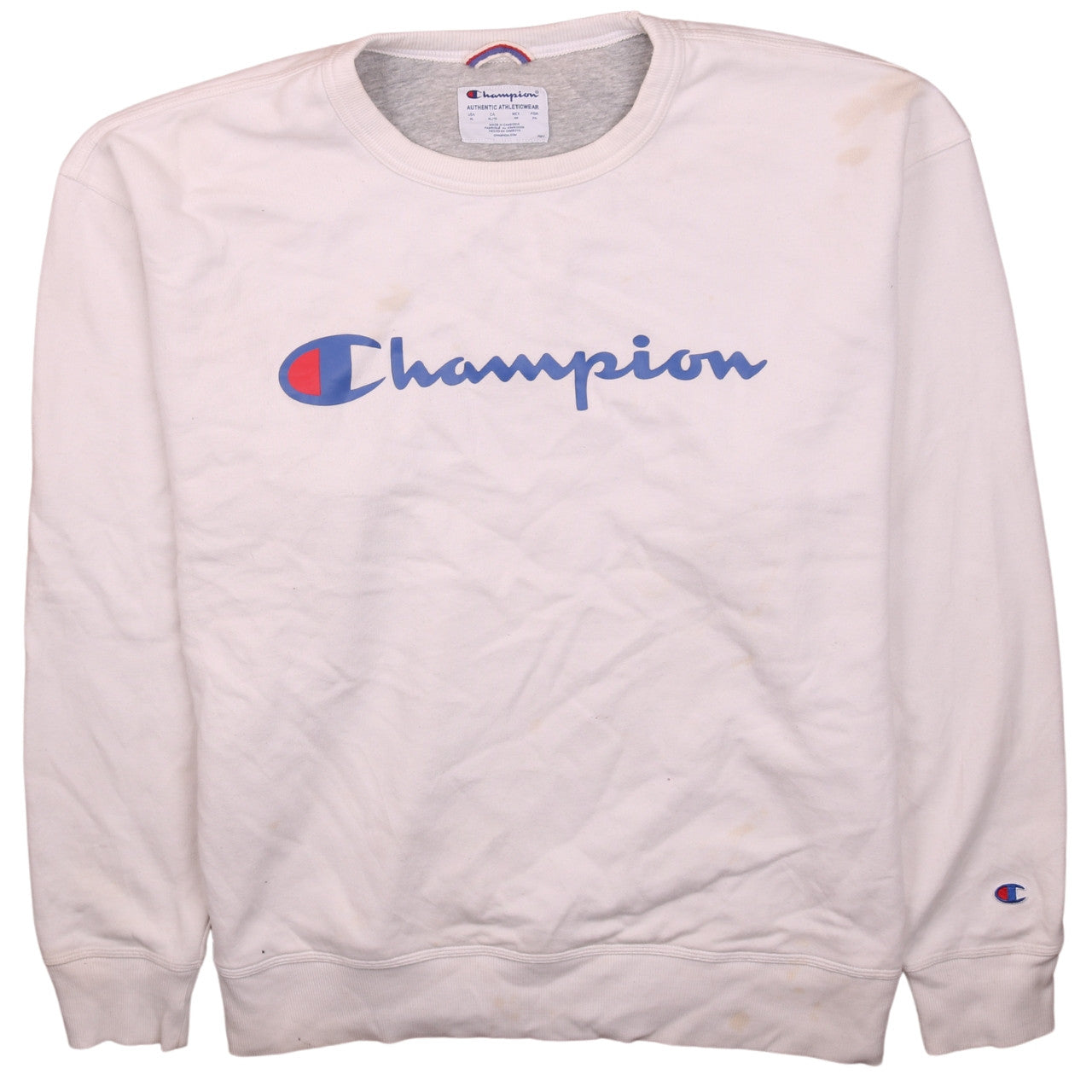 Champion Men's White XL Crew Neck Logo Sweatshirt
