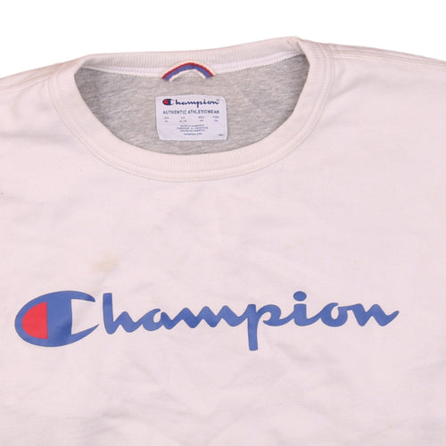 Champion Men's White XL Crew Neck Logo Sweatshirt