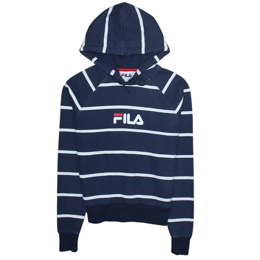 Fila Womens Navy Striped Pullover Hoodie XS Cotton Blend