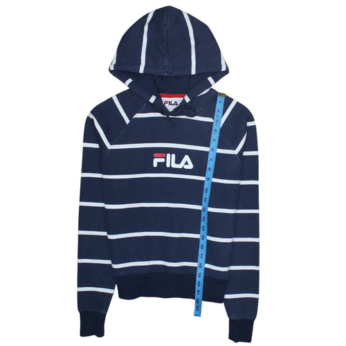 Fila Womens Navy Striped Pullover Hoodie XS Cotton Blend