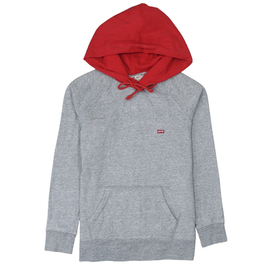Levi's Men's Grey Red Pullover Hoodie M Regular Fit Logo Hooded Sweatshirt