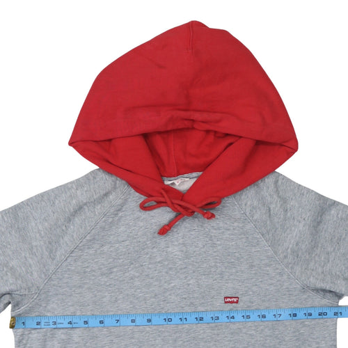 Levi's Men's Grey Red Pullover Hoodie M Regular Fit Logo Hooded Sweatshirt