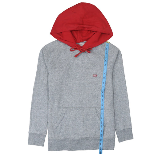 Levi's Men's Grey Red Pullover Hoodie M Regular Fit Logo Hooded Sweatshirt