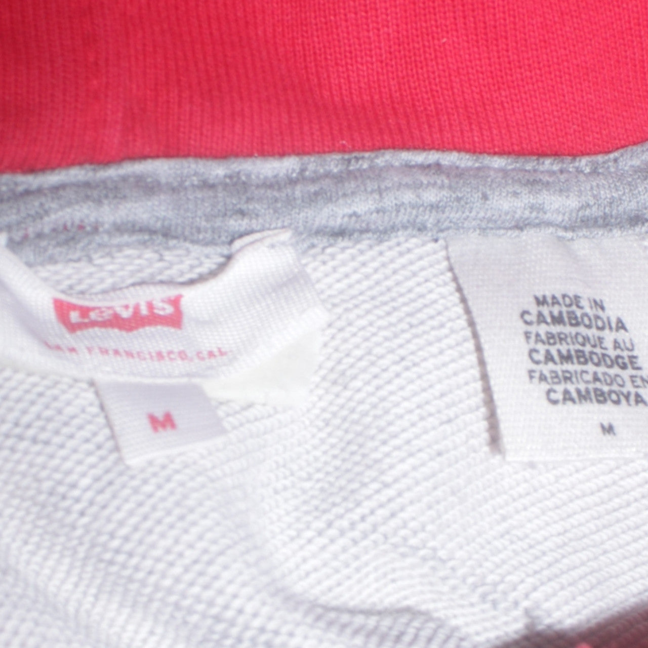 Levi's Men's Grey Red Pullover Hoodie M Regular Fit Logo Hooded Sweatshirt