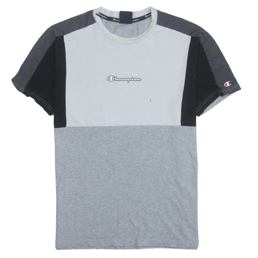 Champion Men's Grey Colourblock Logo Crew Neck Cotton T-Shirt M
