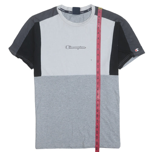 Champion Men's Grey Colourblock Logo Crew Neck Cotton T-Shirt M