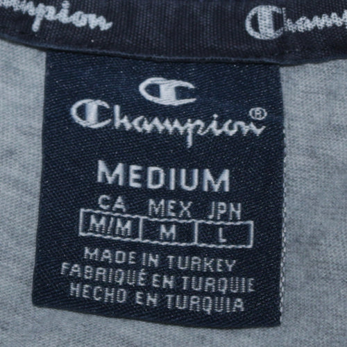 Champion Men's Grey Colourblock Logo Crew Neck Cotton T-Shirt M