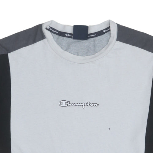 Champion Men's Grey Colourblock Logo Crew Neck Cotton T-Shirt M