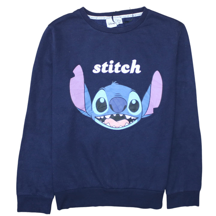 Disney Womens Navy Blue Stitch Sweatshirt Size S 10/12 Crew Neck