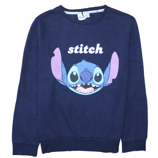 Disney Womens Navy Blue Stitch Sweatshirt Size S 10/12 Crew Neck