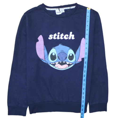 Disney Womens Navy Blue Stitch Sweatshirt Size S 10/12 Crew Neck