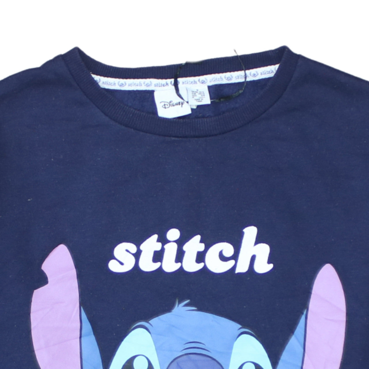 Disney Womens Navy Blue Stitch Sweatshirt Size S 10/12 Crew Neck