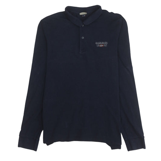 Napapijri Men's Blue Long Sleeve Cotton Polo Shirt Size L