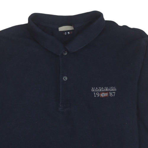 Napapijri Men's Blue Long Sleeve Cotton Polo Shirt Size L