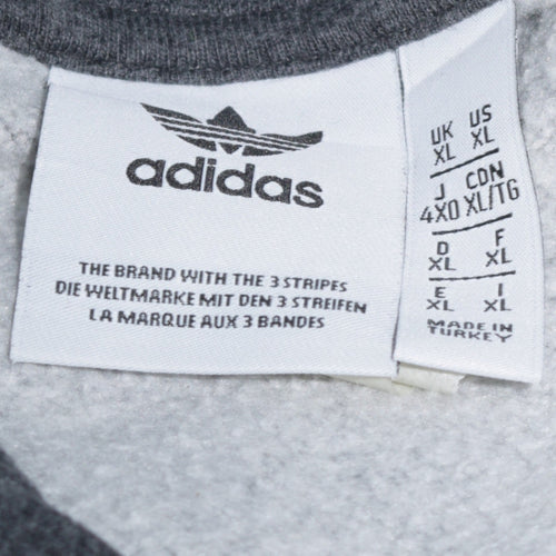 Adidas Men’s Grey XL Pullover Hoodie with Logo and Pockets