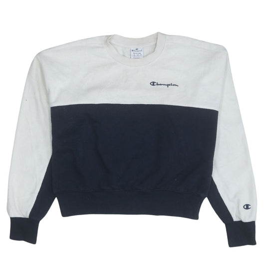 Champion Women's Beige and Navy Colourblock Crew Neck Sweatshirt Medium