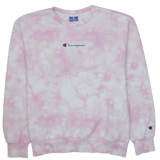 Champion Women Pink Tie Dye Pullover Sweatshirt Size L Cotton Blend