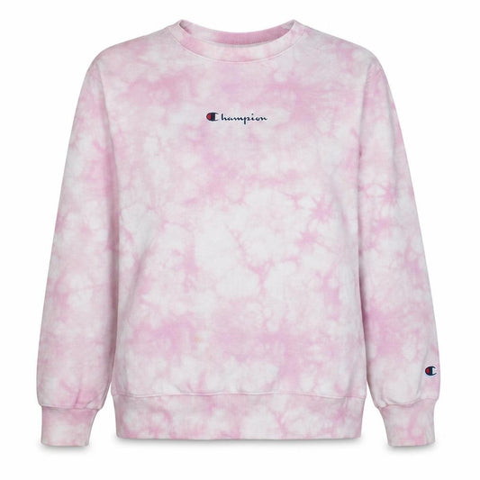 Front view of Champion Women Pink Tie Dye Pullover Sweatshirt, size L, Cotton Blend