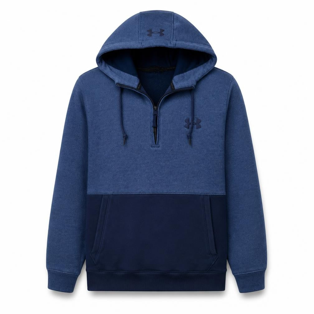 Front view of Under Armour Men's Blue Fleece 1/2 Zip Hoodie Medium ColdGear