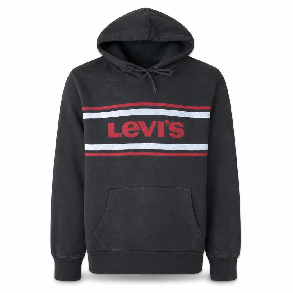 Front view of Levi's Men's Black Pullover Hoodie M Graphic Logo Cotton Fleece