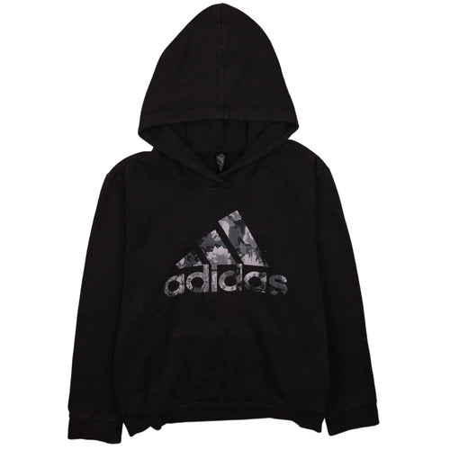 Adidas Women's Black Pullover Hoodie Size L 16-18 Logo Print Sportswear