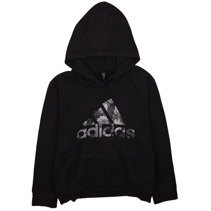 Adidas Women's Black Pullover Hoodie Size L 16-18 Logo Print Sportswear