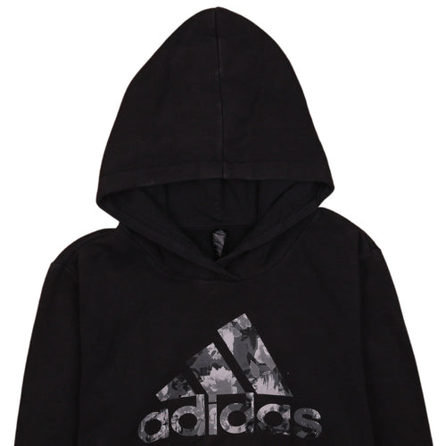 Adidas Women's Black Pullover Hoodie Size L 16-18 Logo Print Sportswear