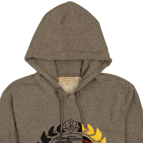 Burberry Men's Grey XL Embroidered Logo Pullover Hoodie