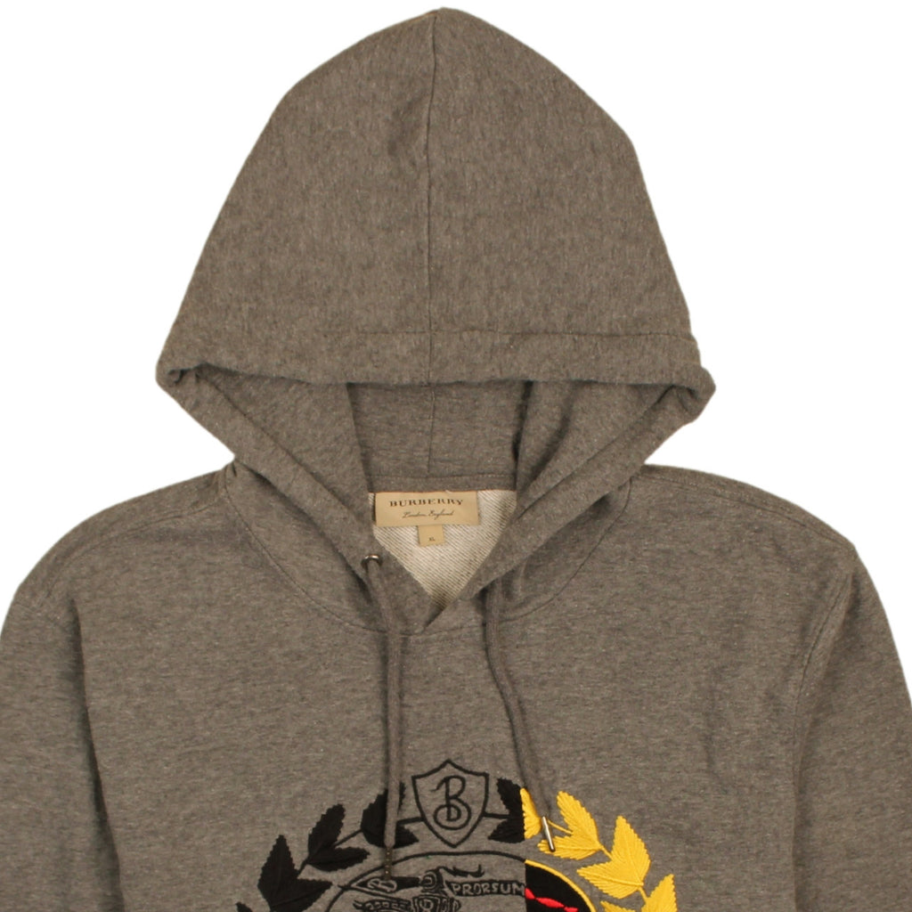 Burberry Men's Grey XL Embroidered Logo Pullover Hoodie