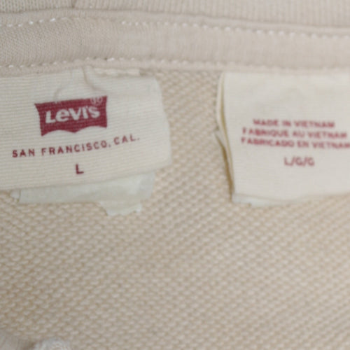 Levi's Men's Beige Pullover Hoodie L Regular Fit Logo Fleece